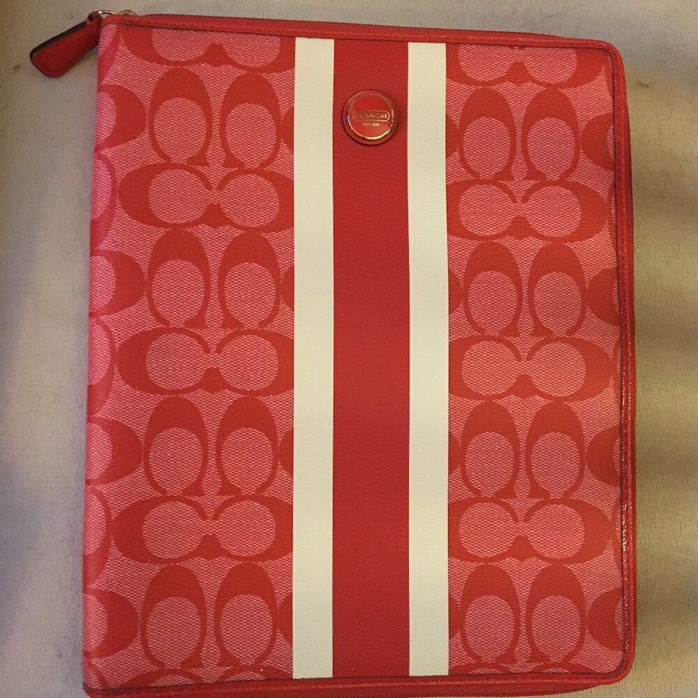 2014 Coach Signature Stripe Red PVC iPad / Tablet Case
